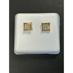 Moissanite and 14k gold plated earrings- small square kite screwbacks hip hop